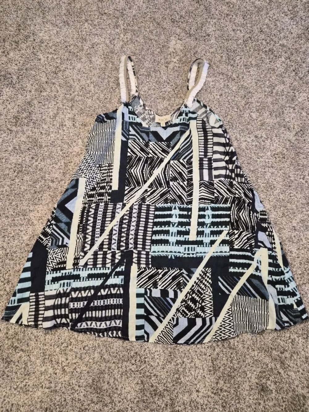 KOCH Artsy Linen Cotton Swing Mini Dress w Pockets M USA - Picture 2 of 9